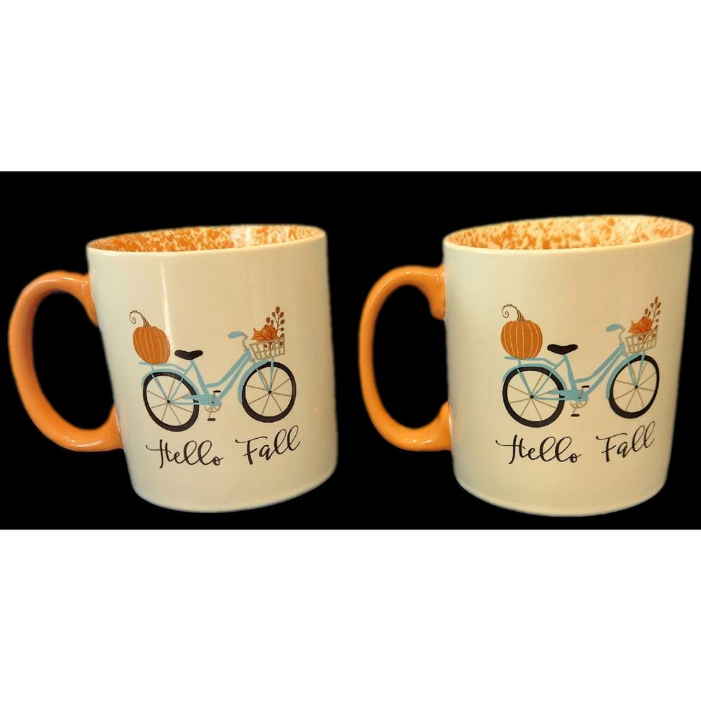 2 Fun Fall Cups by Shabby Chic Picture of a Bike w Hello Fall words Perfect 16oz